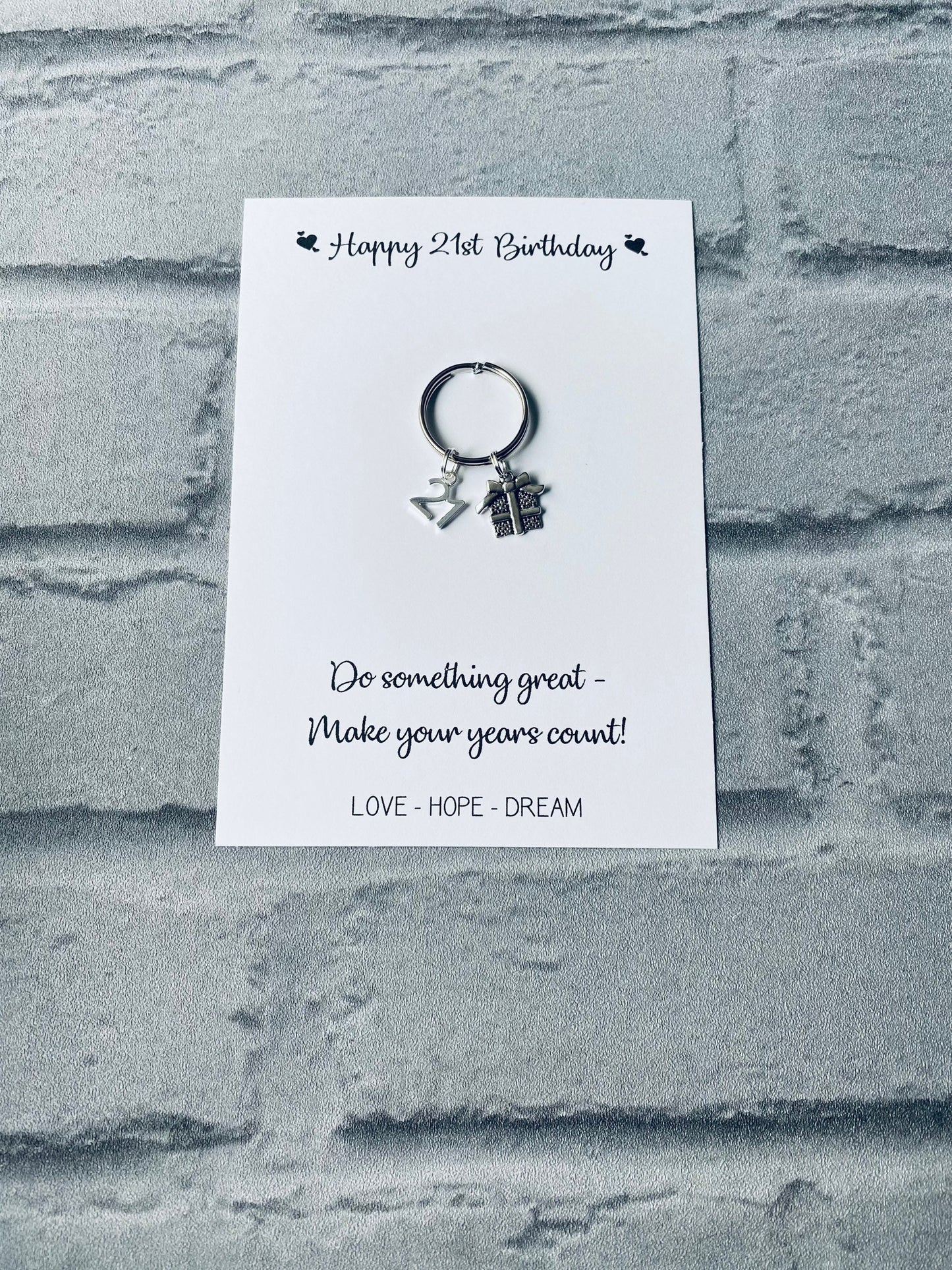 21st Birthday Keychain Gift: Tibetan Silver Charm, Daughter, Friend