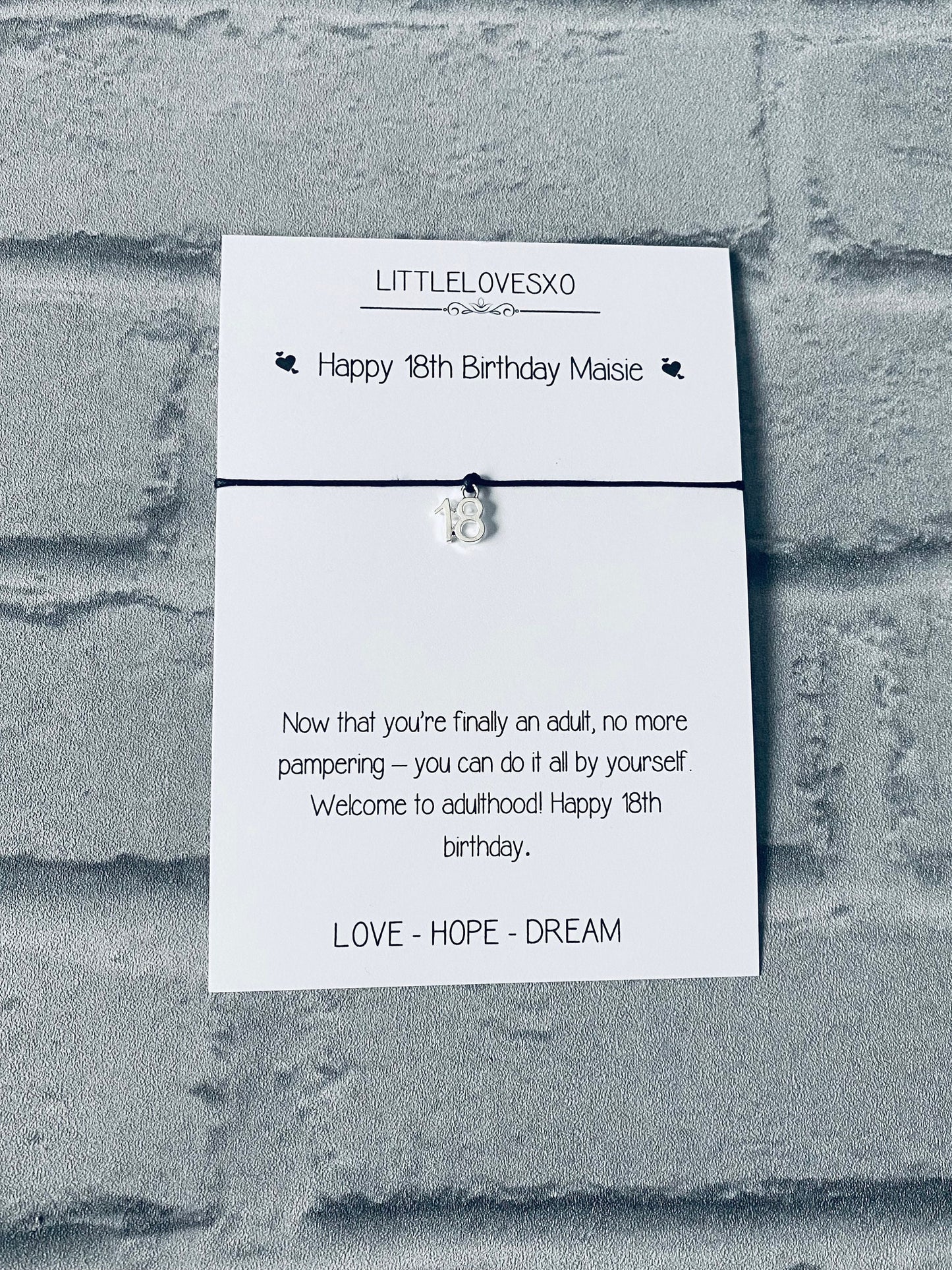 18th Birthday Bracelet Gift: Tibetan Silver Charm, Personalized Card