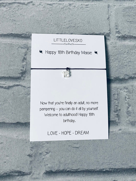 18th Birthday Bracelet Gift: Tibetan Silver Charm, Personalized Card