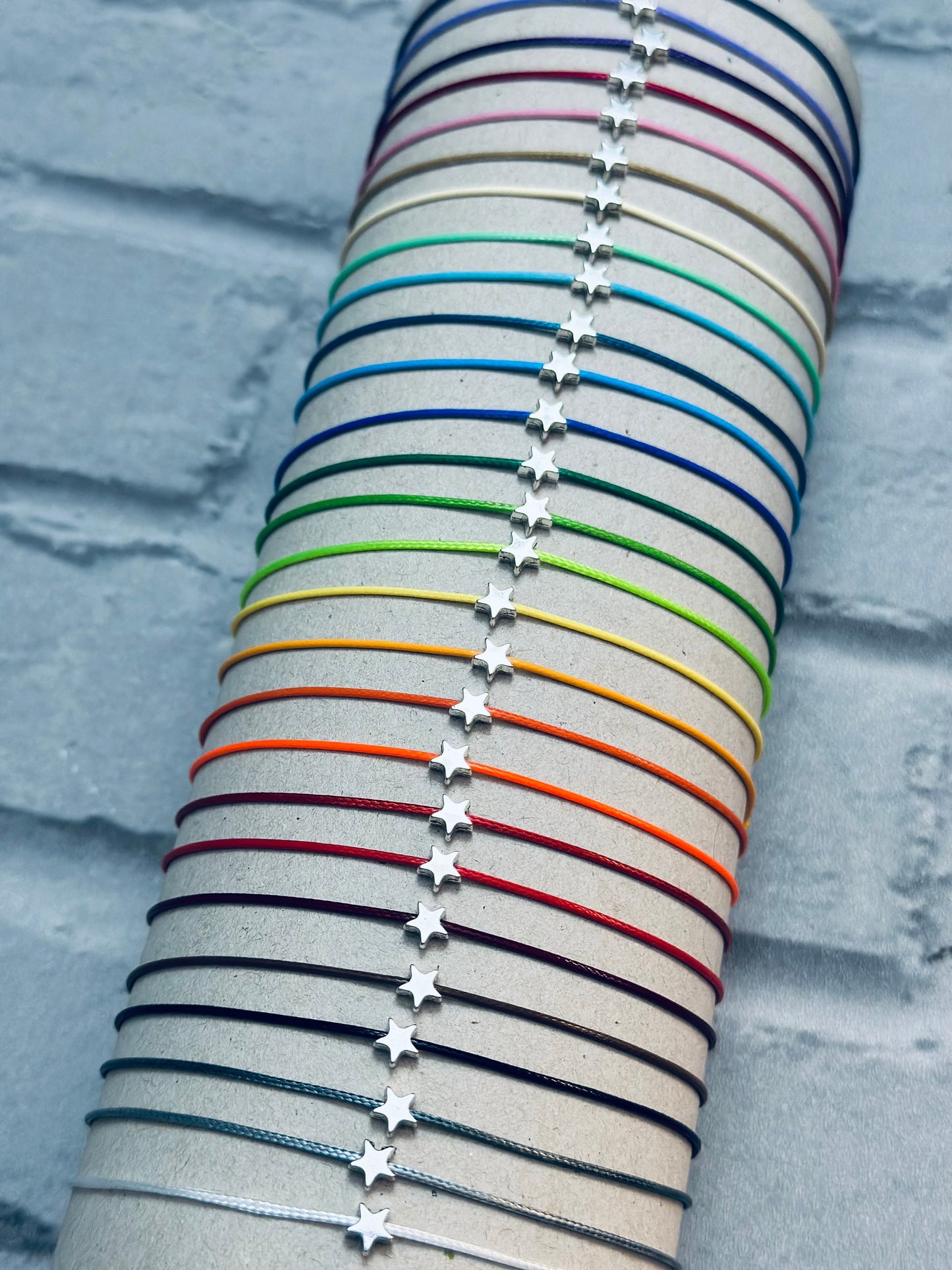 Adjustable Waxed Cord Bracelet, Silver Star Charm, Friendship Anklet