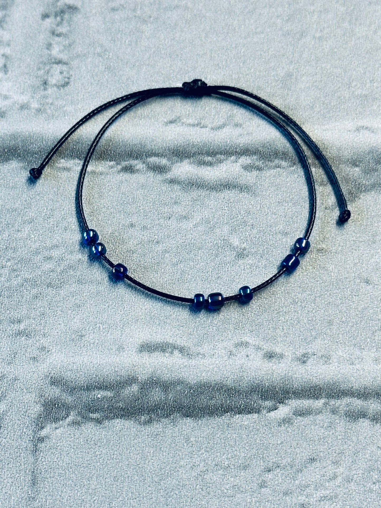 Adjustable Fidget Bracelet: Blue Beaded String, Stress Relief